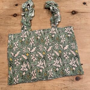 Aerie Smocked pastel floral cotton halter crop top cami beach boho summer M